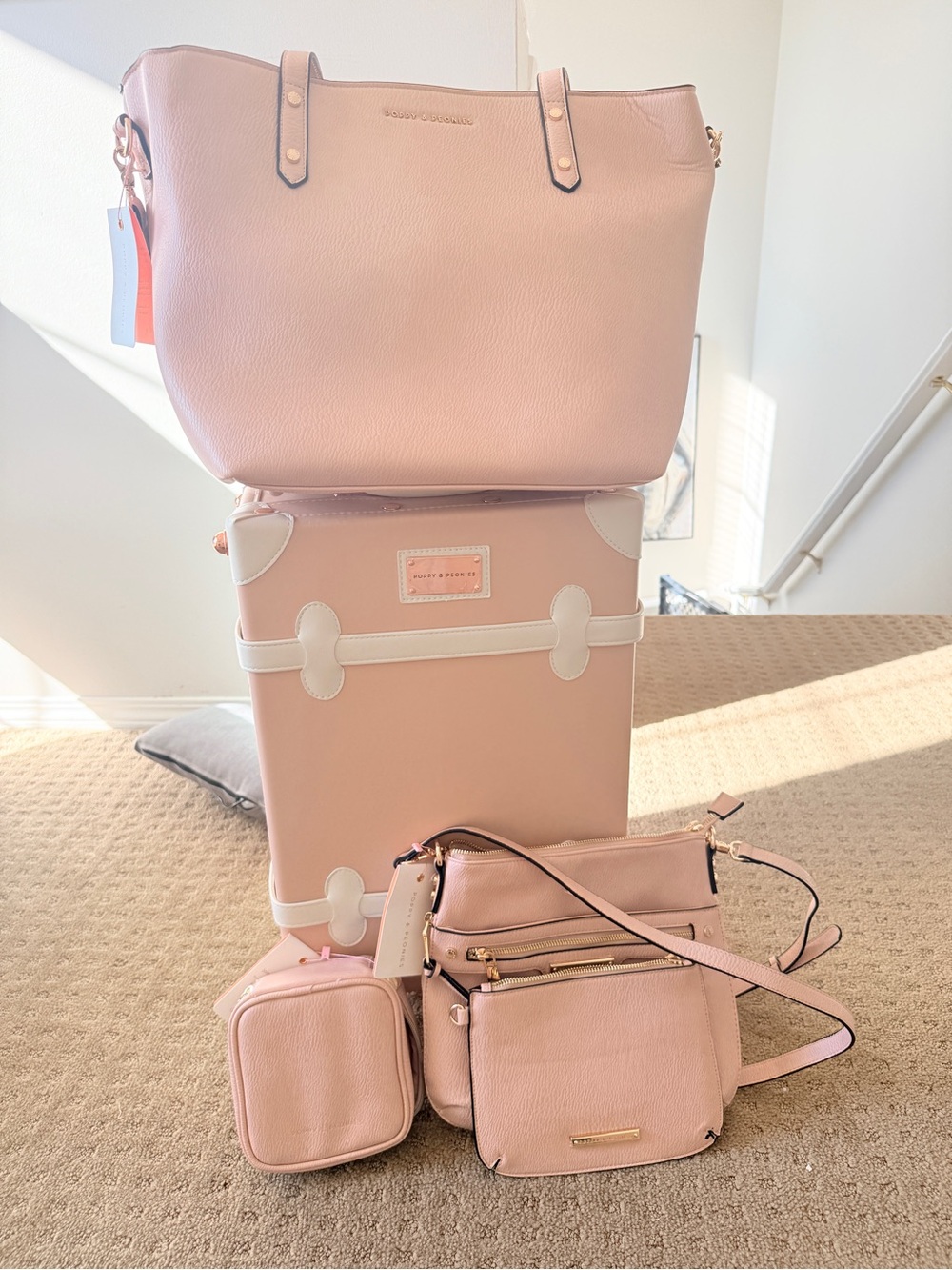Poppy & Peonies Blush Pink Tote, Crossbody and Luggage Set
